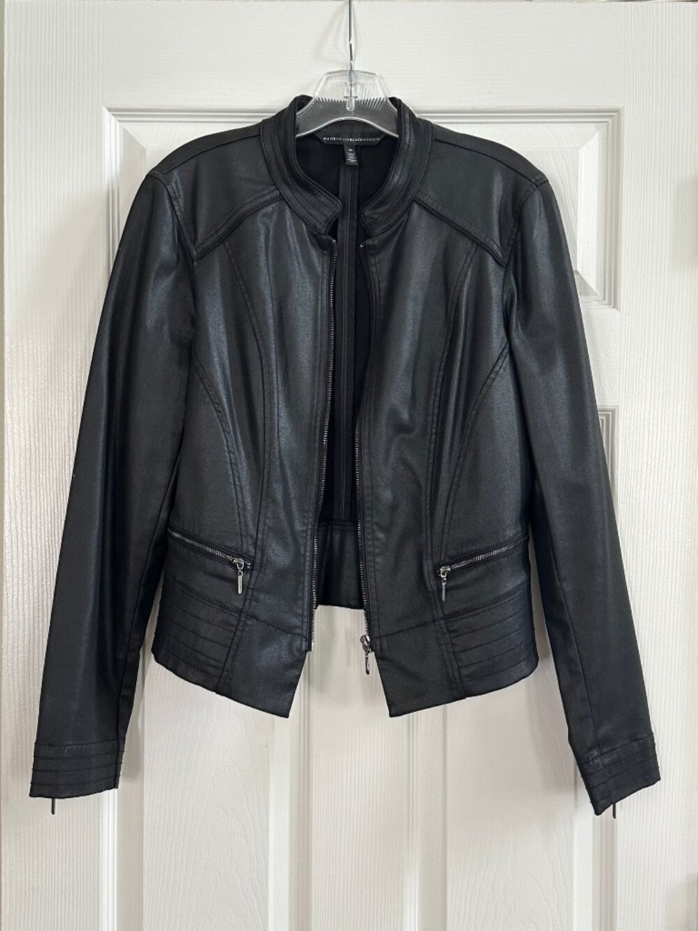 White House Black Market Coated Denim Moto Jacket - Black - Size 10